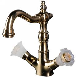 Смеситель для раковины/умывальника Boheme Camelia, двухвентильный, поворотный, керамический, длина излива 150 мм, латунь, цвет золото