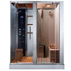 Душевая кабина 180x120x223 см GRANDE HOME HEMLOCK (правая) поддон низкий, прямоугольная, пристенная, стекло прозрачное, с гидромассажем, с сиденьем, с верхним душем, с финской сауной, распашная