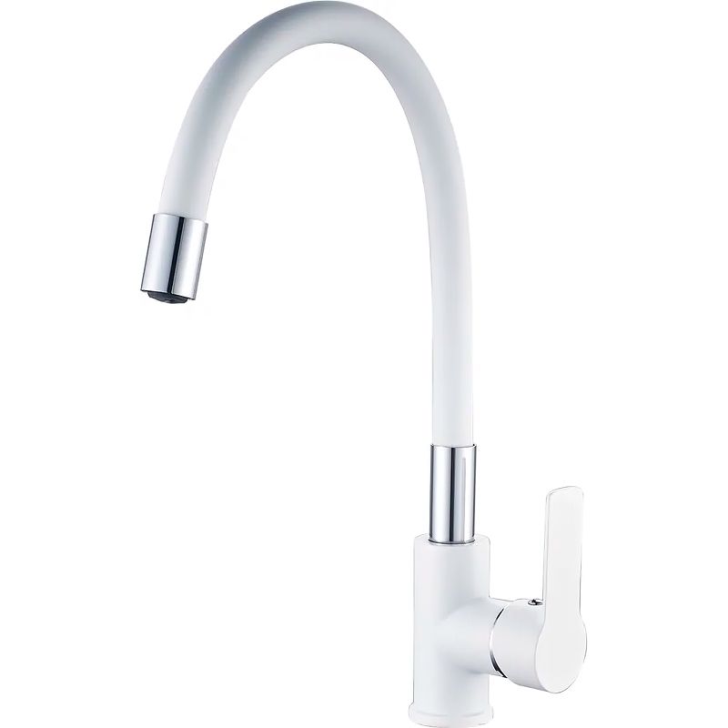 Смеситель для кухни/мойки HAIBA однозахватный, поворотный, гибкий, латунный, с высоким гибким изливом, длина 180 мм, латунь, цвет хром/белый