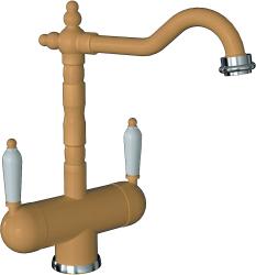 Смеситель для кухни/мойки Flortek Ария FK, с подключением фильтра питьевой воды/биканальный, однорычажный, керамический картридж, с поворотным изливом, высокий, длина излива 219 мм, латунь, цвет капучино