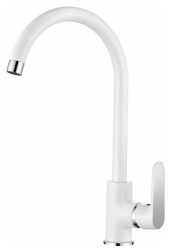 Смеситель для кухни/мойки LEDEME, однорычажный, поворотный, латунный, длина излива 201 мм, латунь, цвет белый