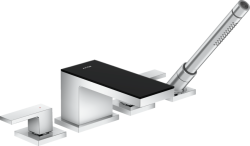 Смеситель для ванны Axor MyEdition на борт ванны двухвентильный, фиксированный, латунный, длина излива 15,1 см, керамический, цвет зеркальный черный хром, с душевым шлангом/лейкой, на 4 отверстия