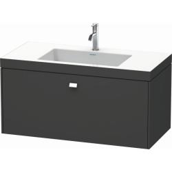 Тумба c раковиной Duravit Brioso, 100х48х50,2 см, подвесная, 1 выдвижной ящик, ДСП, цвет: графит матовый/хром /Vero Air, мебельная, прямоугольная, цвет белый, фарфоровая, с площадкой под смеситель, без перелива