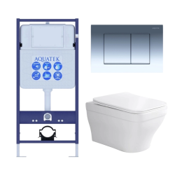 Комплект унитаза с инсталляцией Aquatek Амадео (Сет) c сиденьем микролифт, с клавишей смыва (кнопкой, клавишей двойного смыва) хром, комплект крепления