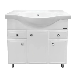 Тумба с раковиной Comforty Сочи 85, 87,5х88х51 см, напольная, 2 выдвижных ящика/3 распашные дверцы, ЛДСП/МДФ, прямоугольная, цвет- белый/раковина Сенеж 87, округлая, цвет белый, встраиваемая