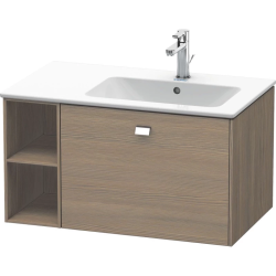 Тумба под раковину Duravit Brioso, 82х47,9х44,2 см, подвесная, 1 выдвижной ящик, с открытой полкой справа, ДСП, цвет: дуб терра/хром, шкафчик навесной, механизм доводчика, прямоугольная, правая, в ванную комнату