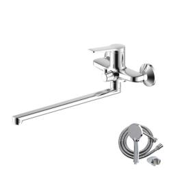 Смеситель для ванны/душа Olives ASTURIA однорычажный, керамический картридж, настенный, излив поворотный 350 мм, латунь, цвет хром