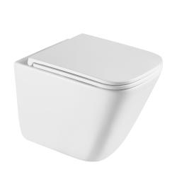 Унитаз подвесной ABBER Rechteck 490х340х385 мм цвет белый, горизонтальный (прямой) выпуск, смыв торнадо, безободковый, с закрытым дном, система антивсплеск, с сиденьем микролифт, дюропласт AC1219TC