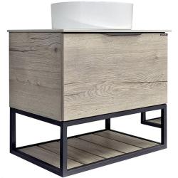 Тумба с раковиной Comforty Порто-60, 60х64,5х40 см, подвесная, 1 выдвижной ящик/открытая полка, ЛДСП/сталь, прямоугольная, цвет- дуб дымчатый/белый/раковина COMFORTY 9111, круглая, цвет белый, накладная