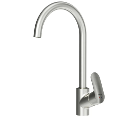 Смеситель для кухни/мойки Am.Pm Like однорычажный, поворотный, керамический, с высоким изливом, длина 203 мм, латунь, цвет сатин