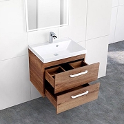 Тумба под раковину BelBagno Aurora 60, 60х45х50 см, подвесная, 2 выкатных ящика, ЛДСП, цвет: дуб табак, шкафчик навесной, механизм доводчика, прямоугольная