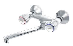 Смеситель для кухни/мойки Варион Парма В.П двухвентильный, кран-буксы (резина), с поворотным/плоским изливом 180 мм, латунь, цвет хром, настенный (Varion) 1105181