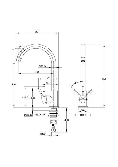 Смеситель для кухни/мойки Cersanit Como однорычажный, поворотный излив, керамический, высота 256 мм, длина 198 мм, нержавеющая сталь, цвет черный матовый