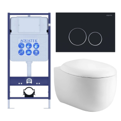 Комплект унитаза с инсталляцией Aquatek Альтаир (Сет) c сиденьем микролифт, с клавишей смыва (кнопкой, клавишей двойного смыва) черная, комплект крепления