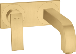 Смеситель для раковины Axor Citterio, однорычажный с рычаговой рукояткой, настенный/встраиваемый, скрытого монтажа, фиксированный излив, длина излива 22 см, керамический, латунь, цвет шлифованное золото, с панелью