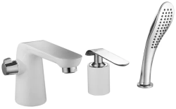 Смеситель для ванны/душа Lemark Melange, на борт ванны, однорычажный, неповоротный, длина излива 182 мм, керамический, латунь, цвет белый/хром