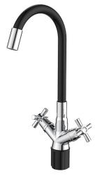 Смеситель для кухни/мойки Voda Dive двухвентильный, поворотный/гибкий излив, высота 244 мм, длина 148 мм, полимер/нерж.сталь, цвет черный/хром DV519FB
