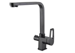 Смеситель для кухни/мойки ZorG ZR 334, под фильтр, однорычажный, поворотный, керамический картридж, длина излива 220 мм, латунь, цвет черный металлик