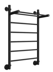 Полотенцесушитель Двин FJ 80/50, водяной (1"-1/2" К3  черный матовый), с полкой, универсальное подключение, нержавеющая сталь, настенный, форма лесенка, цвет черный матовый, к отоплению и ГВС, для отопления, обогрева в ванной