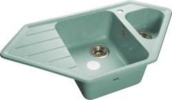 Мойка GranFest 93х48,5, врезная, две чаши, мраморная, ассиметричная, цвет салатовый, с отверстием под смеситель, слив-перелив, с крылом слева, для кухни