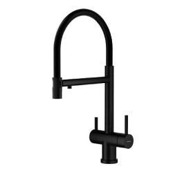 Смеситель для кухни/мойки Splenka S70.63.06 с подключением фильтра, однорычажный, поворотный/гибкий, керамический, излив 227 мм, высота излива 231 мм нержавеющая сталь/силикон, цвет черный