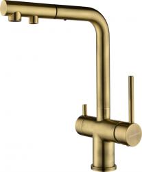 Смеситель для кухни/мойки Paulmark Serpentine, с подключением фильтра питьевой воды, однорычажный, поворотный/выдвижной излив, керамический, высокий, длина излива 210 мм, латунь, цвет бронза