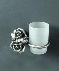 Стакан Art&Max Rose, с держателем, настенный, латунь/стекло, форма округлая, для зубных щеток в ванную/туалет/душевую кабину, цвет бронза