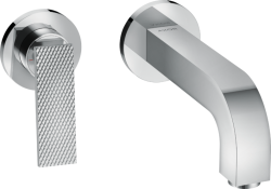 Смеситель для раковины Axor Citterio, однорычажный с рычаговой рукояткой с текстурой, настенный/встраиваемый, скрытого монтажа, фиксированный излив, длина излива 22 см, керамический, латунь, цвет хром, с отдельными розетками