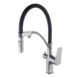 Смеситель для кухни/мойки Lemark Bronx, с подключением к фильтру с питьевой водой, однорычажный, поворотный/гибкий, керамический, длина излива 227 мм, латунь, цвет графит