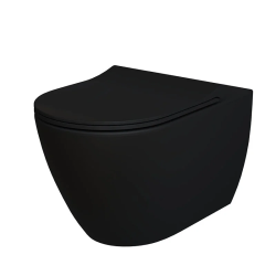 Унитаз подвесной Ambassador Queen, черный матовый, горизонтальный (в стену) выпуск, с быстросъемным сиденьем микролифт (тонкое), дюропласт, безободковый, антивсплеск, под скрытый бачок