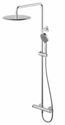 Душевая система Bravat Waterfall SS, высота 1202 мм, цвет хром, комплект: термостатический смеситель/тропический душ (с верхней лейкой)/стойка/лейка/шланг, наружного монтажа