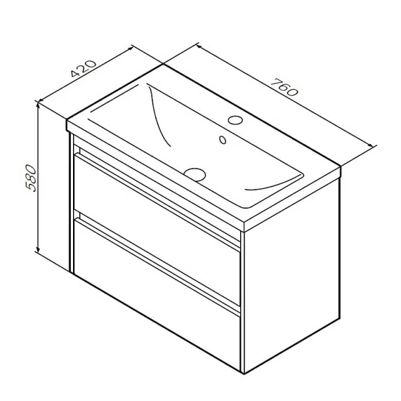 Тумба с раковиной 75 AM.PM Pulse размер 760x420x580 мм, подвесная, цвет светлое дерево, 2 выдвижных ящика, прямоугольная