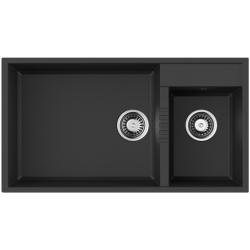 Мойка кухонная Omoikiri Tedori 85-2-U-BL, две чаши, 46,5х85 см, врезная, из искусственного гранита (Tetogranit), прямоугольная, цвет черный, без отверстия под смеситель, без крыла, слив-перелив, врезная в столещницу, для кухни