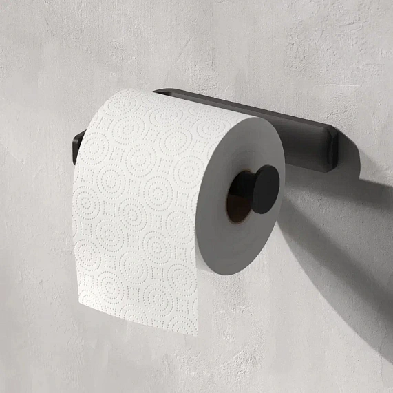 Держатель для туалетной бумаги AM.PM Inspire V2.0, без крышки, черный матовый, настенный, сплав металлов, форма округлая, для туалета/ванной, бумагодержатель