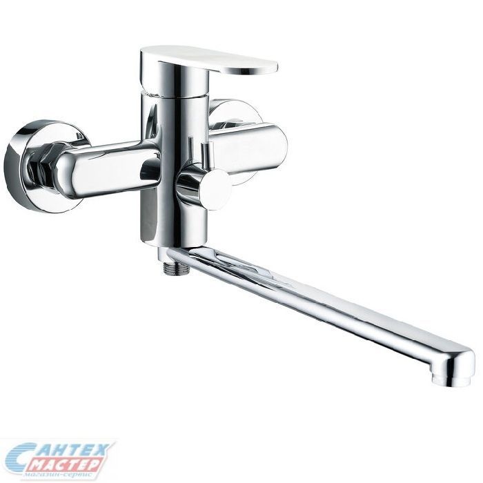 Смеситель для ванны/душа G-lauf однорычажный, керамический, настенный, излив длинный литой 320 мм, латунь хром, горизонтальный, поворотный, однорукий, кран, комплект, сантехника, размер, характеристики, высота, расстояние (Глауф) 