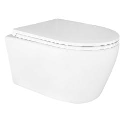 Унитаз подвесной Azario Uno, белый, горизонтальный (в стену) выпуск, быстросъемным сиденьем микролифт, безободковый, с системой антивсплеск, под скрытый бачок