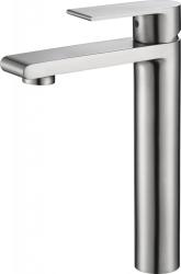 Смеситель для раковины BelBagno Nova, однорычажный, высокий, длина излива 130 мм, неповоротный, керамический, нержавеющая сталь, цвет сатин