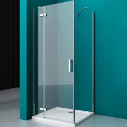 Душевой уголок BelBagno Kraft, 100х90 см, без поддона, прямоугольный, угловой, стекло прозрачное, (без сифона) без крыши, левосторонний/левый, распашной, стеклянный, алюминиевый профиль (хром)