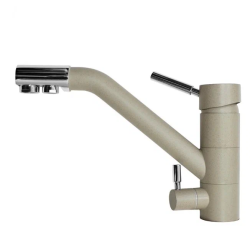 Смеситель для кухни/мойки EMAR, с подключением фильтра питьевой воды, однорычажный, керамический картридж, низкий, с поворотным изливом, длина излива 220 мм, латунь, цвет барит