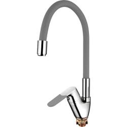 Смеситель для кухни/мойки LEDEME, однорычажный, поворотный, латунный, гибкий излив, длина излива 538 мм, латунь, цвет серый/хром