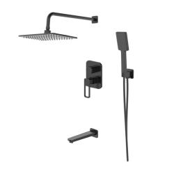 Душевая система встраиваемая IDDIS Slide цвет черный матовый, комплект: однорычажный смеситель/излив/тропический душ (с верхней лейкой)/лейка/держатель лейки/шланг, латунь, скрытого монтажа SLIBL03i68