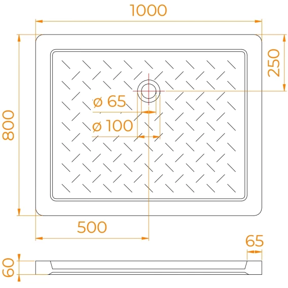 Душевой поддон RGW Ceramics CR, 80х100х6 см, прямоугольный, керамический, низкий, цвет: белый, с антискользящим покрытием, с бортиком, литой, литьевой, для душа