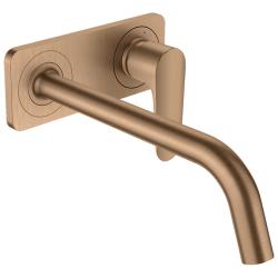 Смеситель для раковины Axor Citterio M, однорычажный, настенный/встраиваемый, скрытого монтажа, фиксированный излив, длина излива 22,7 см, керамический, латунь, цвет шлифованная бронза, с панелью, незапираемый сливной набор