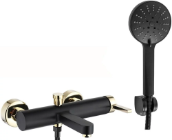 Смеситель для ванны/душа REA POLO настенный, однорычажный, неповоротный, длина излива 170 мм, латунь, цвет черный матовый/золото