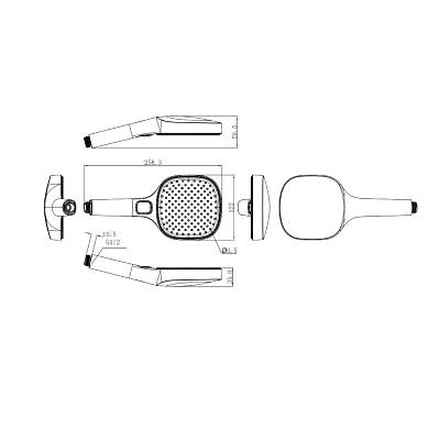 Лейка душевая Raglo R450.51.06, 122 мм прямоугольная, 3 режима, цвет черный, пластик, ручная, для душа/ванной