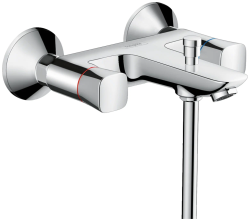 Смеситель для ванны Hansgrohe Logis двухвентильный, наружнего монтажа, настенный, неповоротный, латунный, длина излива 19,7 см, керамический, цвет хром, без душевого шланга/лейки, на 2 отверстия 71243000