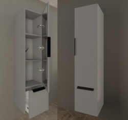 Пенал Cezares Urban, 32х35х150 см, подвесной, (правый/левый/универсальный), 1 распашная дверца/выдвижной ящик/зеркало, цвет белое дерево, в ванную комнату