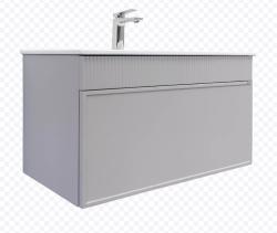 Тумба с раковиной Comforty Мадрид-80 размер 81х46,5х46,5 см подвесная, 1 выдвижной ящик, ЛДСП/МДФ, прямоугольная, цвет-серый шелк/раковина COMFORTY 80Е прямоугольная, цвет белый, встраиваемая