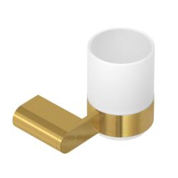 Стакан Cezares Stylus с держателем, настенный, нержавеющая сталь/стекло, форма округлая, для зубных щеток в ванну, цвет брашированное золото