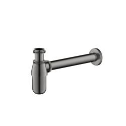 Сифон для раковины Aquatek AQ6014BGM бутылочный, без выпуска, 1 1/4" горизонтальный/боковой выпуск (в стену), латунь/нержавеющая сталь, цвет оружейная сталь, для раковины/умывальника